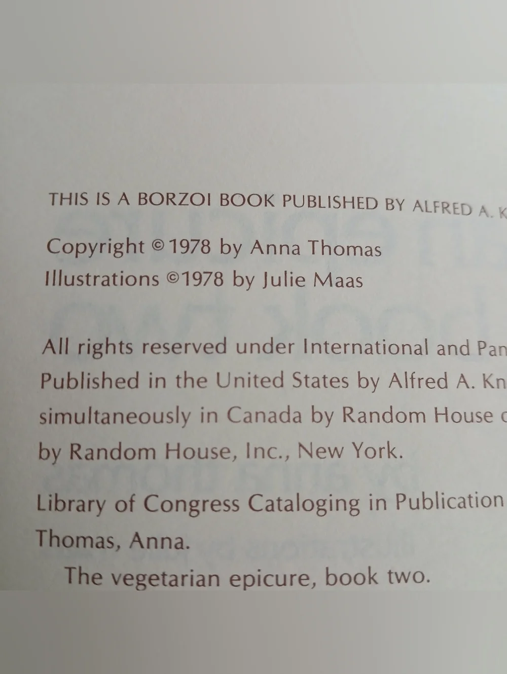 The Vegetarian Epicure Book Two by Anna Thomas Cookbook Paperback Softcover